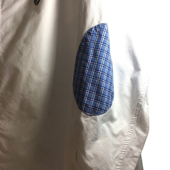 Daniel Cremieux Classics Mens Shirt Button Down White Blue Plaid Elbow Patch Siz - Picture 2 of 6